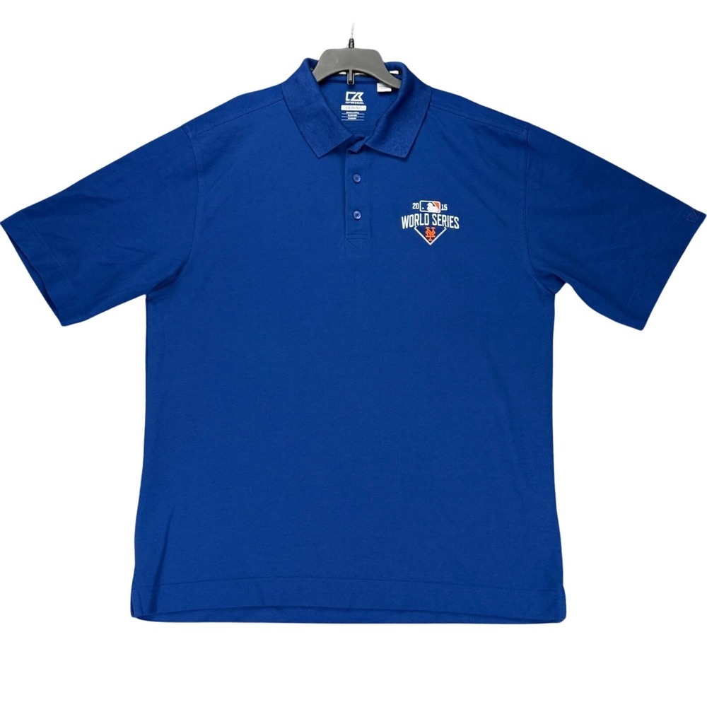 New York Mets Mens 2XL 2015 World Series MLB Cutter & Buck Royal Blue Polo Shirt